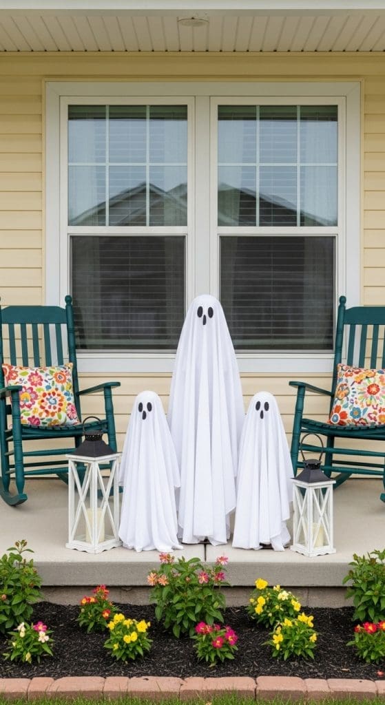 Finished DIY ghosts on porch