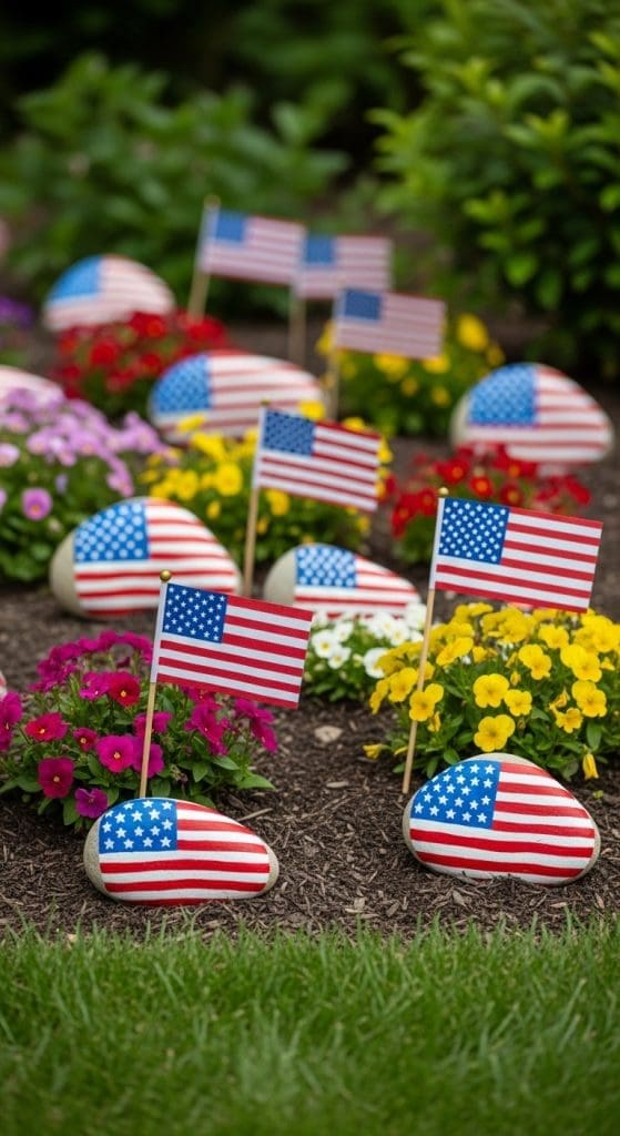 painted rocks for 4th of July Decor
