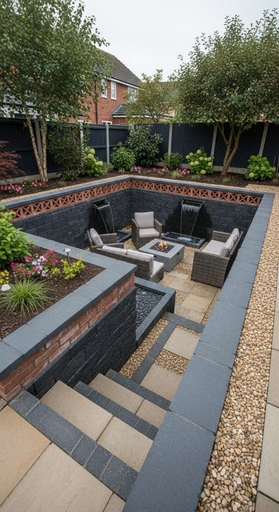 sunken patio area