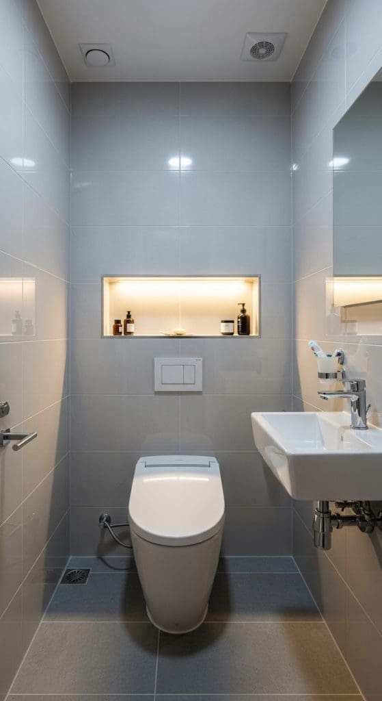 niched toilet shelf
