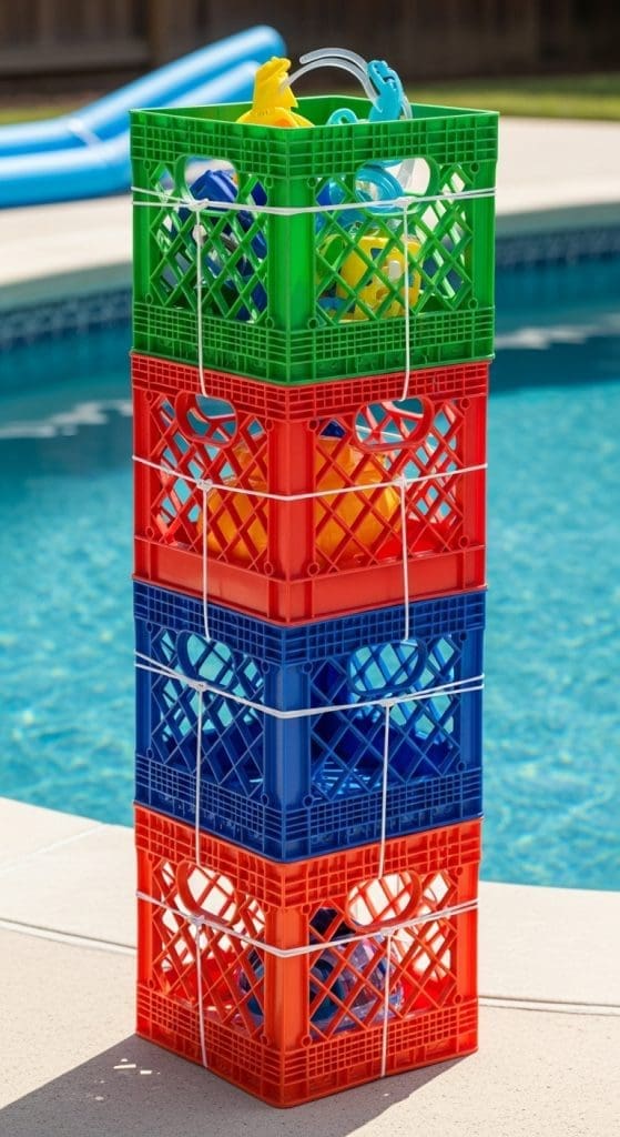 milk crates Pool Float Storage Ideas
