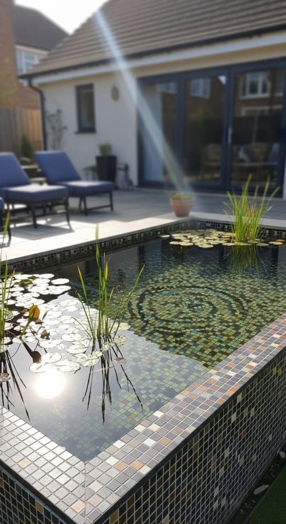 mosaic tiles in a pond