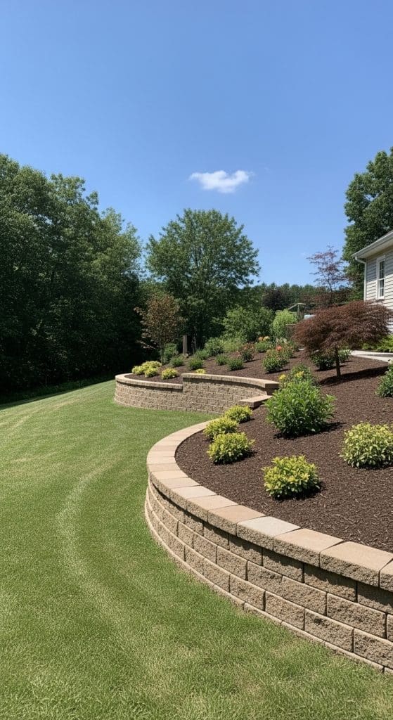 curved wall in sloped garden