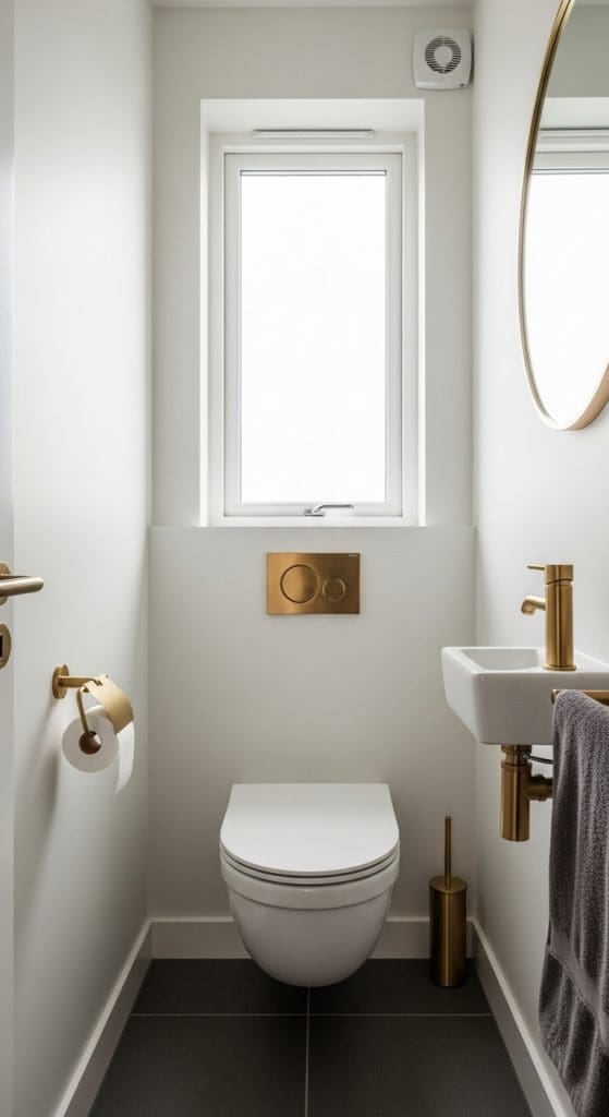 brass fixtures in a toilet