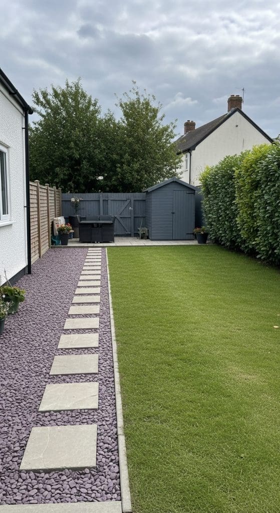 large stepping stones creating a DIY Backyard Oasis