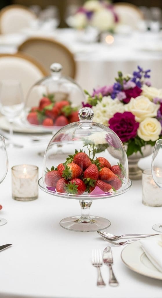 glass cloche Strawberry Centerpiece Ideas