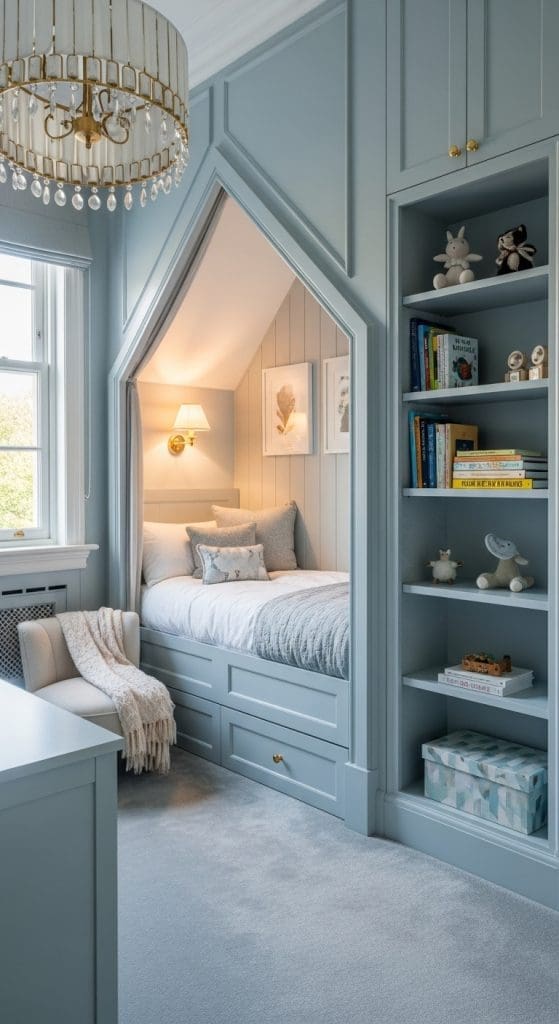 cute reading nook in a childs bedroom