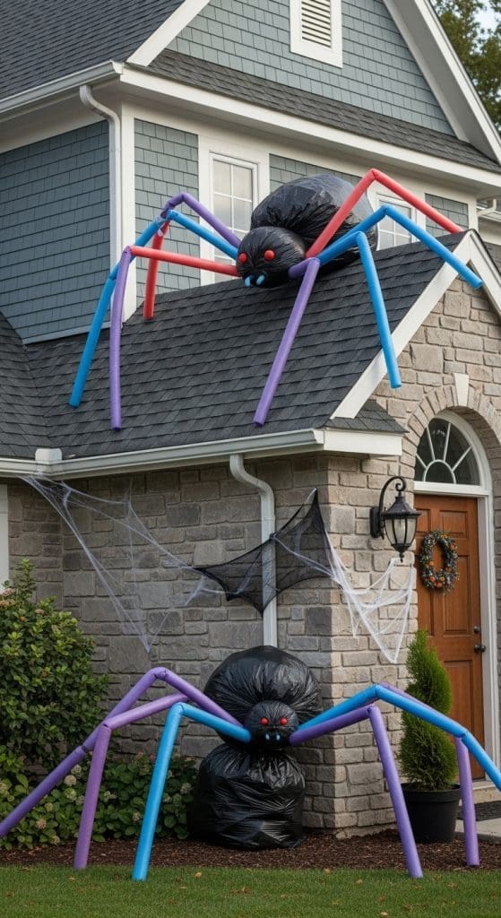oversized spiders Simple Outdoor Halloween Decor