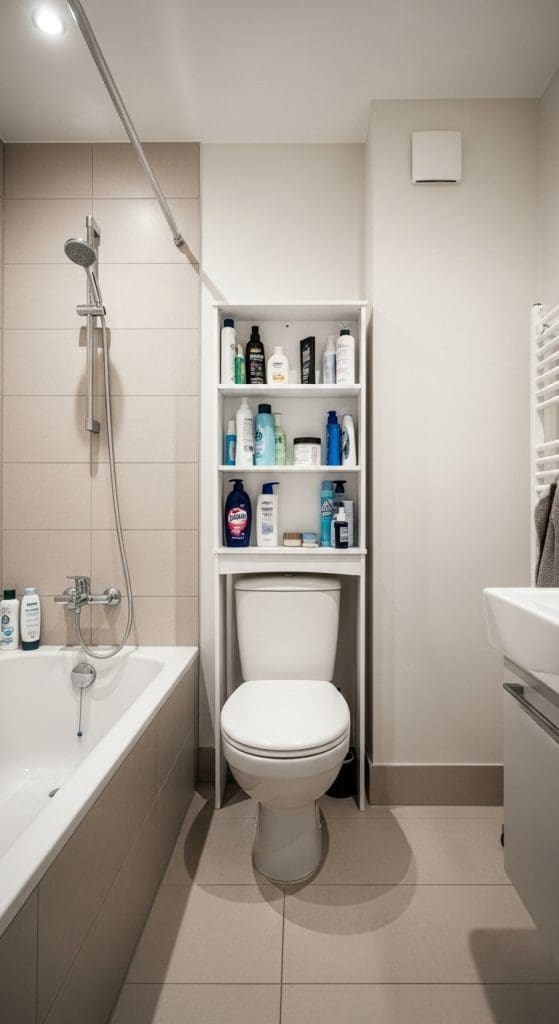 freestanding over toilet shelf