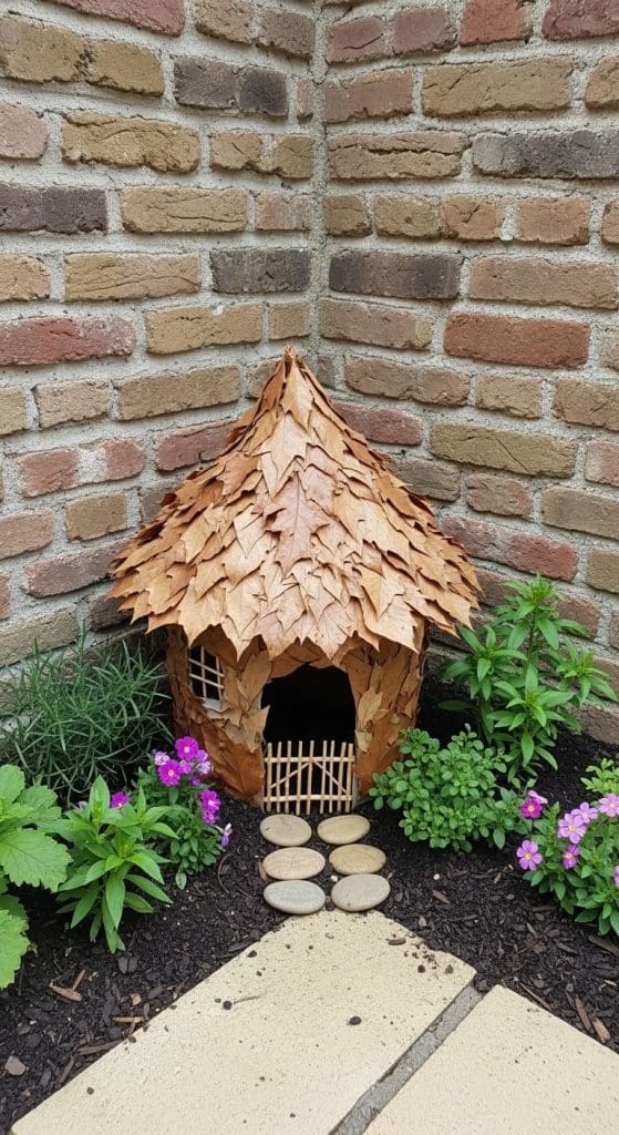 dried leaf fairy house DIY ideas