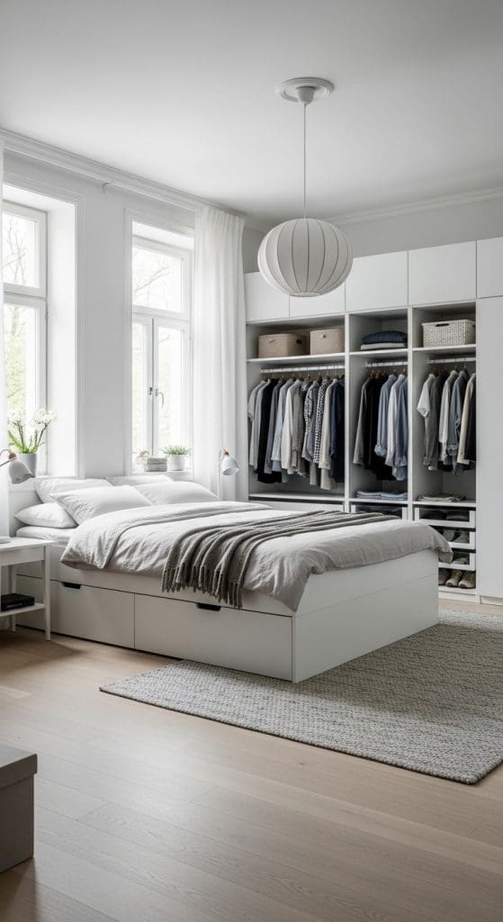 open storage in Stockholm Style Bedroom