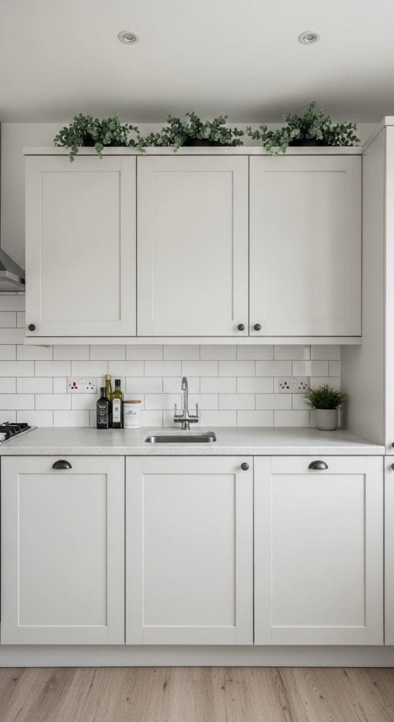 greenary on top of kitchen cabinets