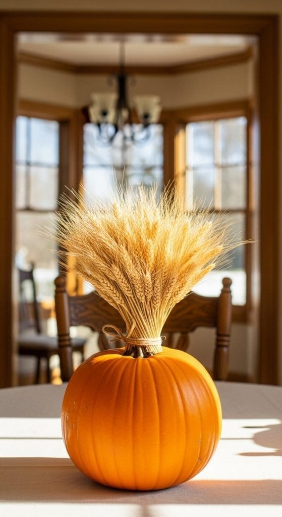Pumpkin Floral Arrangements and wheat