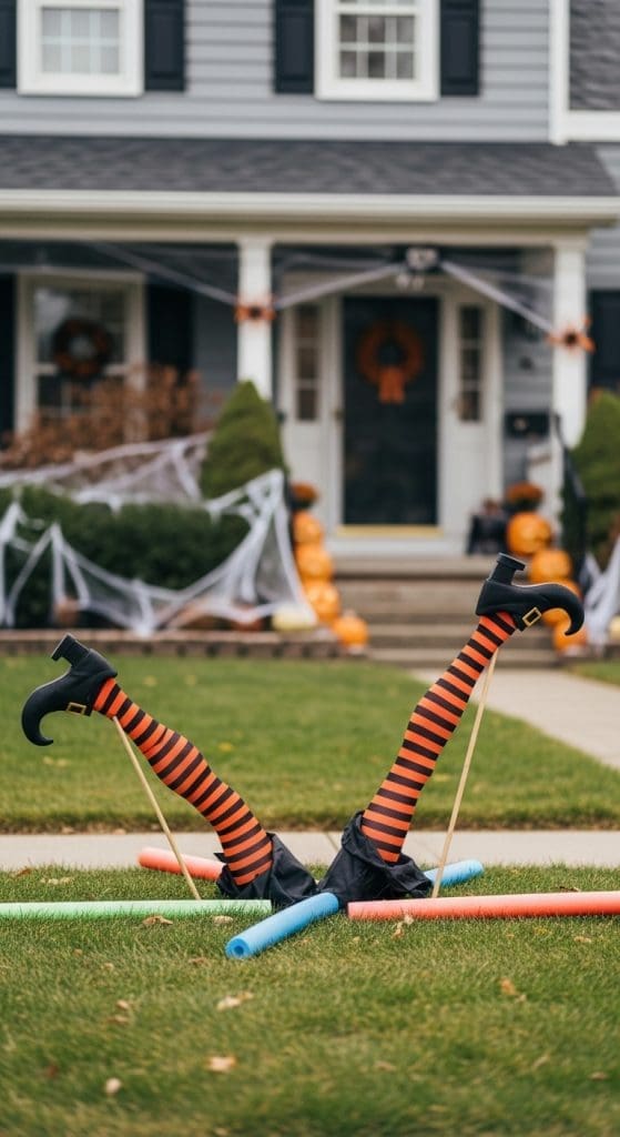 DIY witches legs Simple Outdoor Halloween Decor