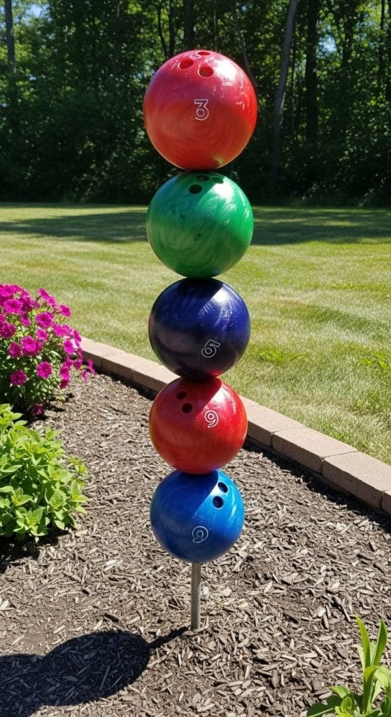 tower of bowling balls for Bowling Ball Yard Art