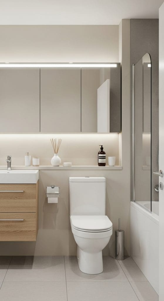 mirrored cabinet Over the Toilet Storage Ideas