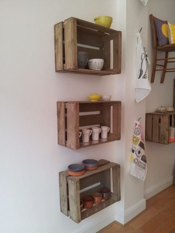 wooden crate shelf