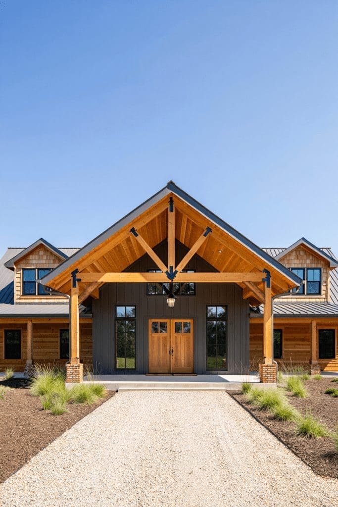 wood accents on the exterior of a farmhouse