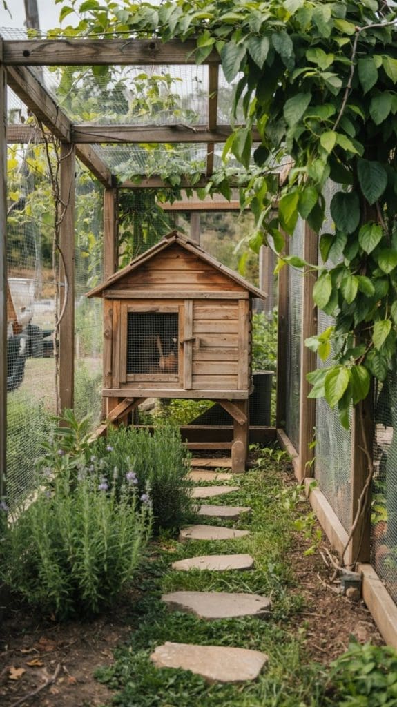 plants climbing chicken run