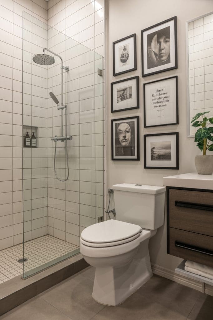 art gallery behind the toilet