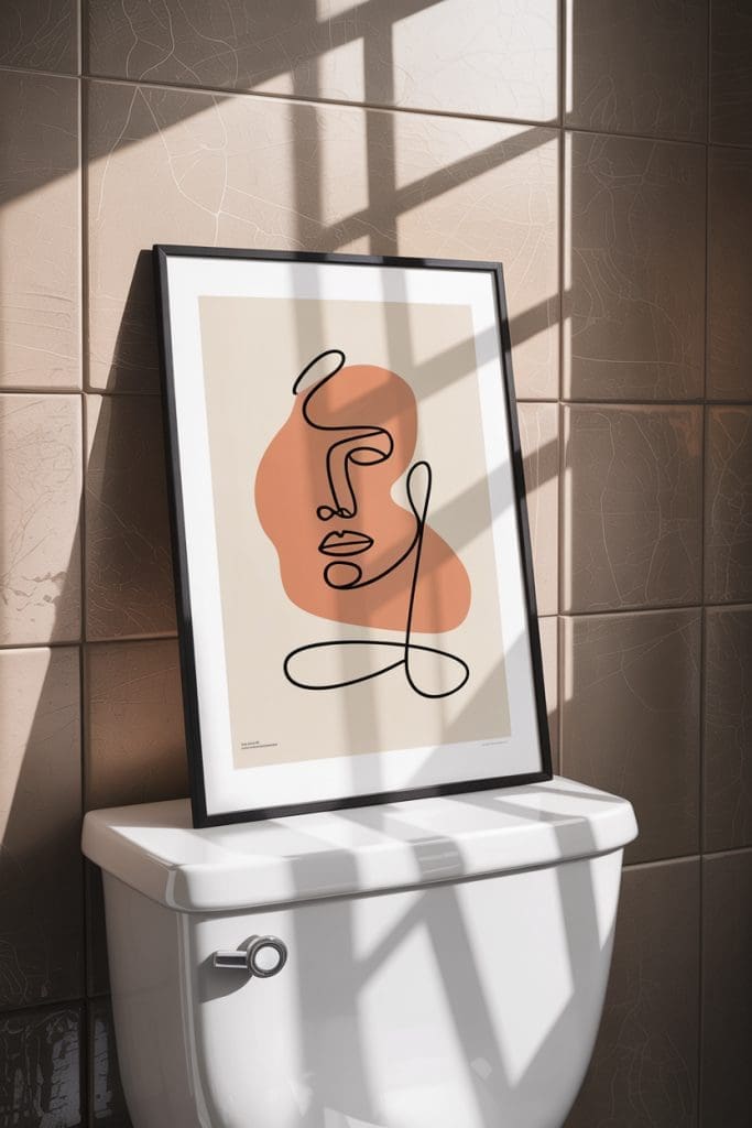 art print on top of toilet tank