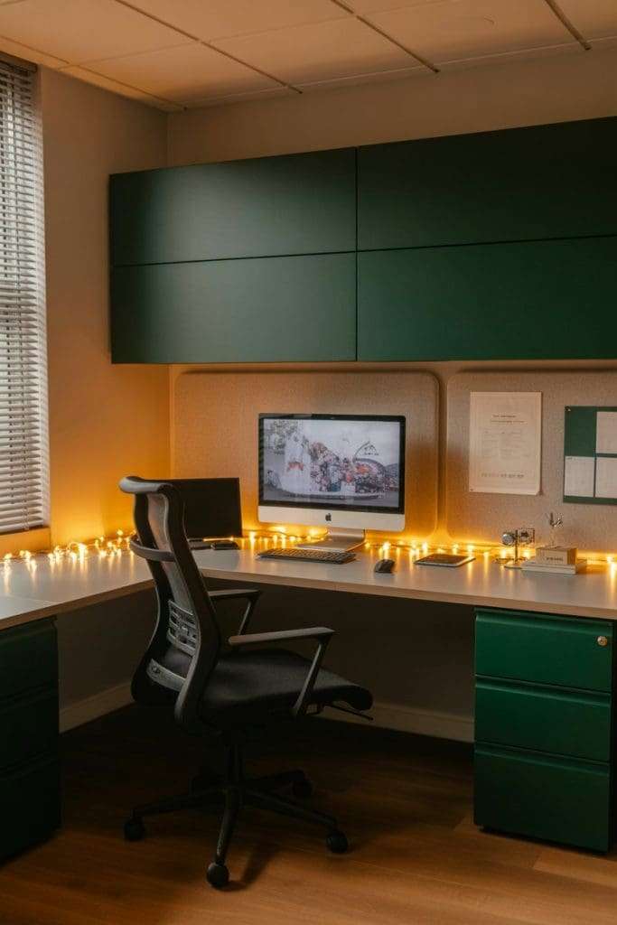 fairy lights on office desk