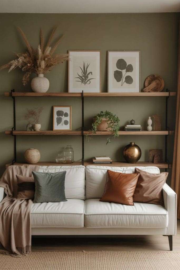Botanical and earthy green living room