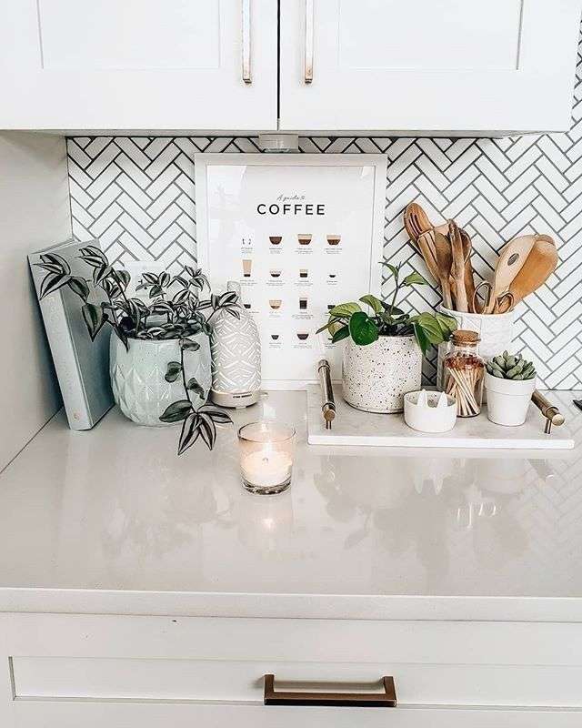 picture in frame on a kitchen counter