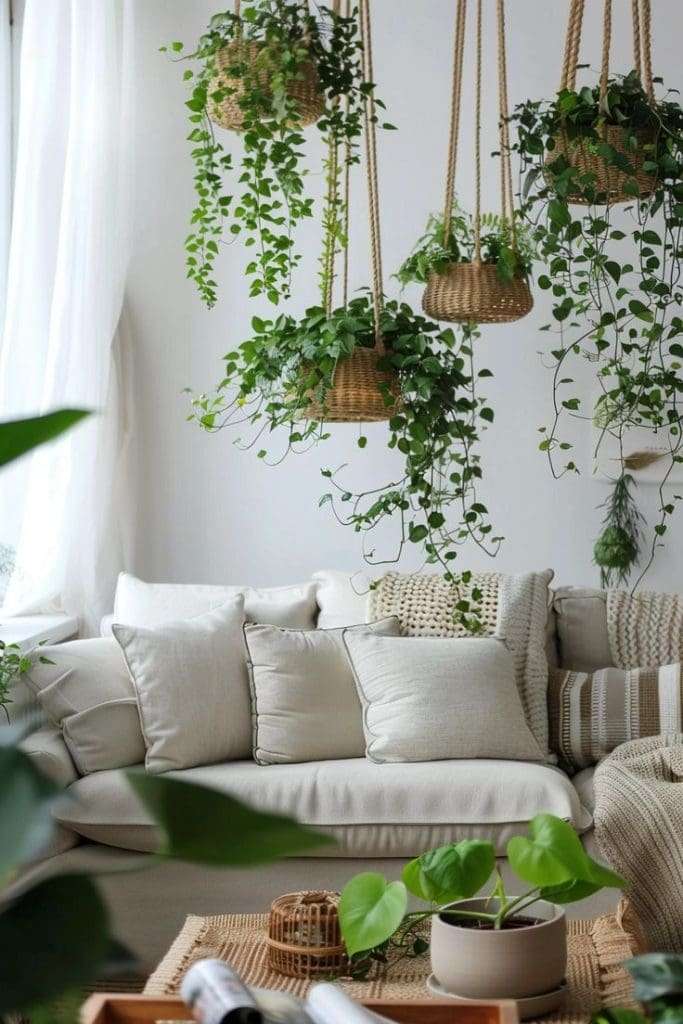 Couch Wall Decor hanging potted plants
