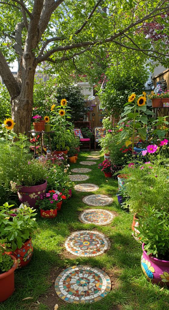 Mosaic floor tiles in garden
