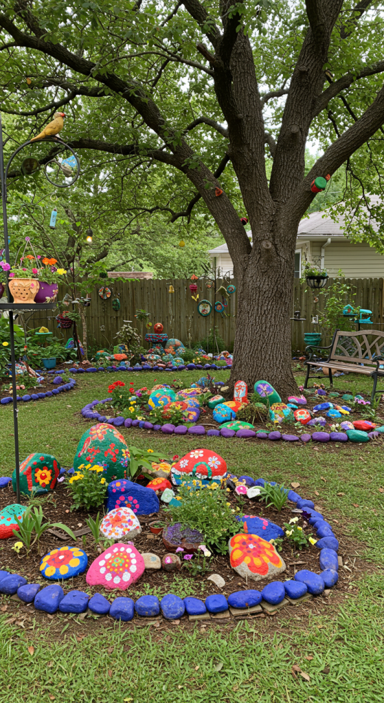 painted rocks in a Hippie Garden Ideas