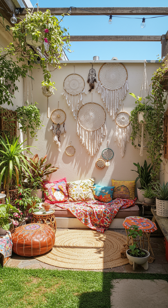 Dreamcatchers on garden wall