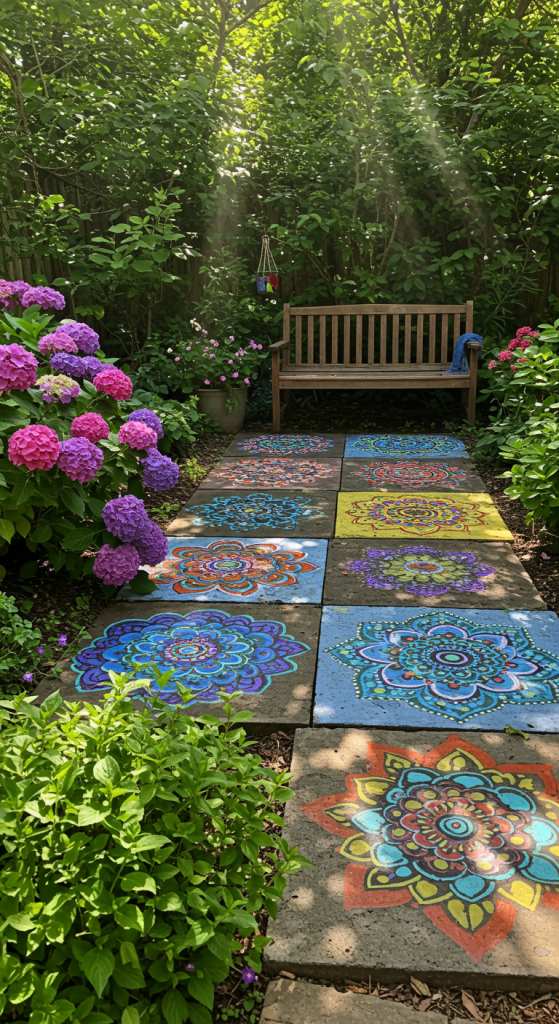 painted mandela pavers for Hippie Garden Ideas