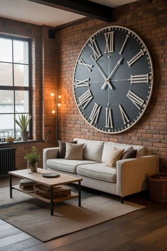 oversized clock behind couch
