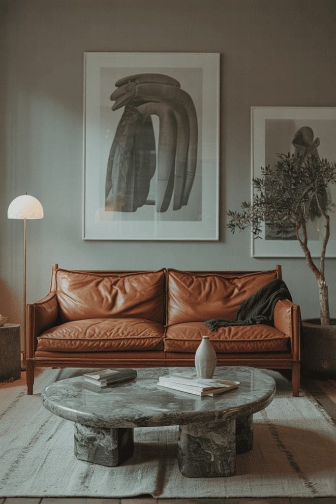 Leather Couch Decor Idea for using an contemporary coffee table as a focal point