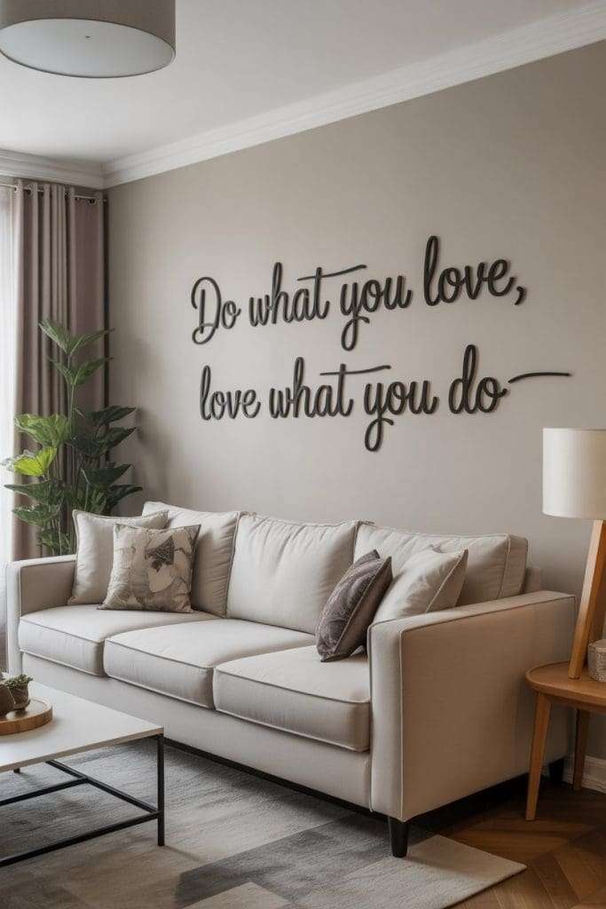 quote on wall behind couch