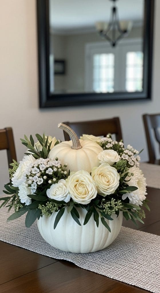 monochromatic Pumpkin Floral Arrangements