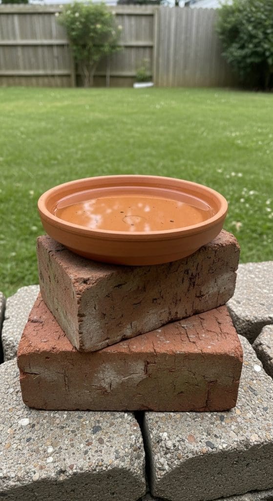 terracotta saucers as bird bath 