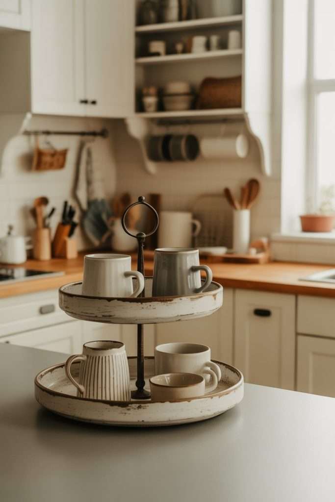 stacked tray with mugs made from pottery 