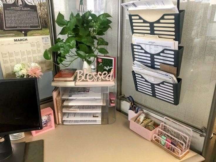 tiered organiser on an office table To Decorate Your Office at Work