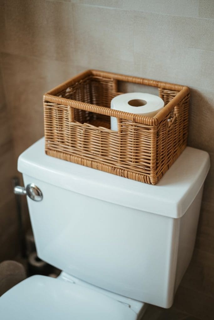 Toilet roll in rattan basket