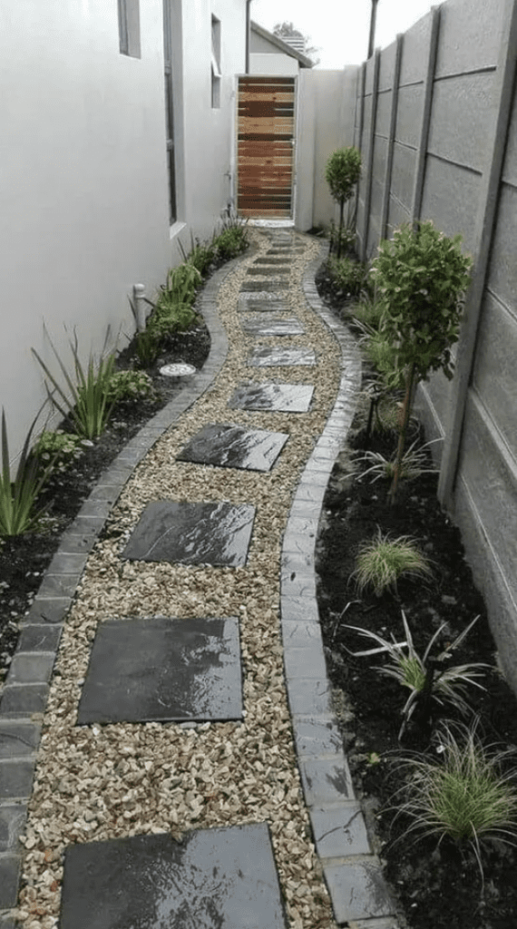 curved side pathway in the rain