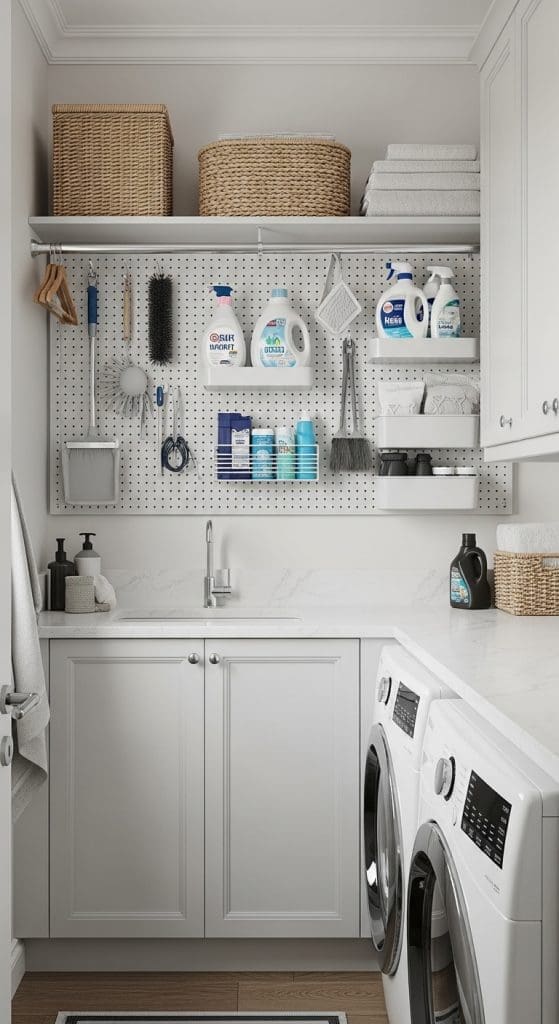 Mount a Pegboard Above the Countertop for Flexible Storage
