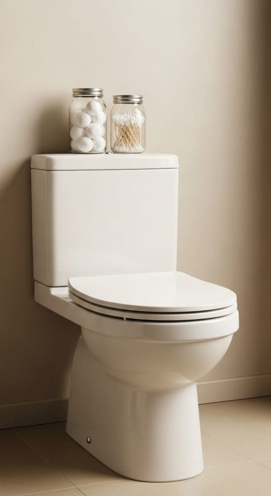 mason jars on the back of toilet Fall Bathroom Decor