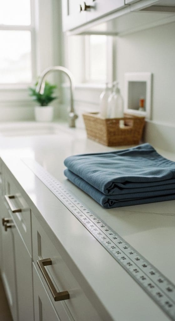 Folding Station with a Built-In Ruler Edge in laundry room