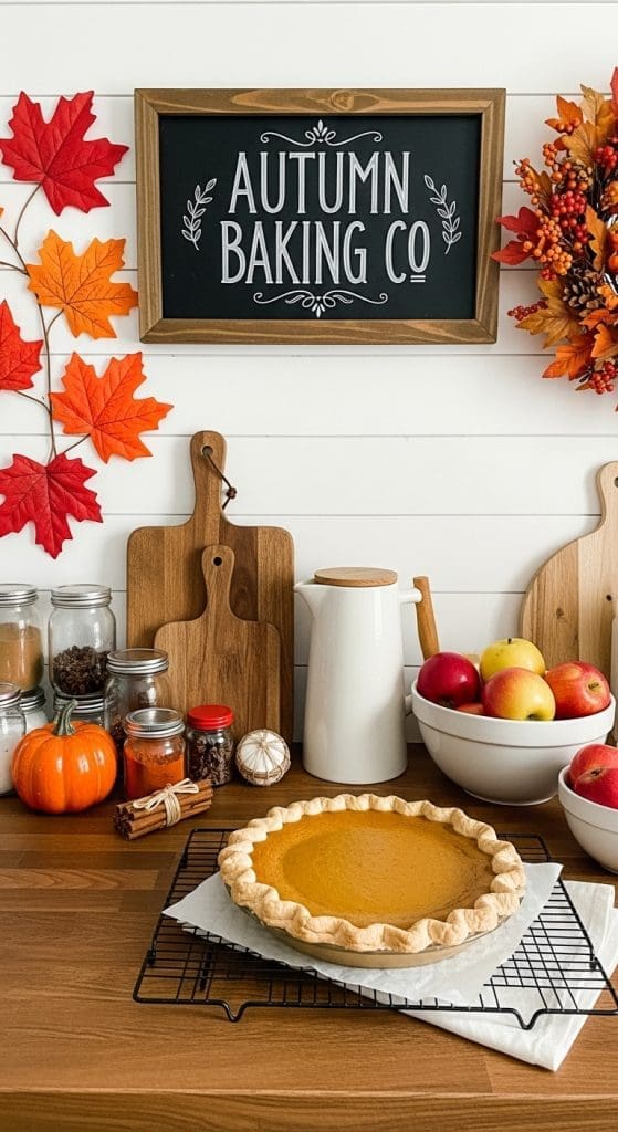 baking corner in kitchen with fall decor