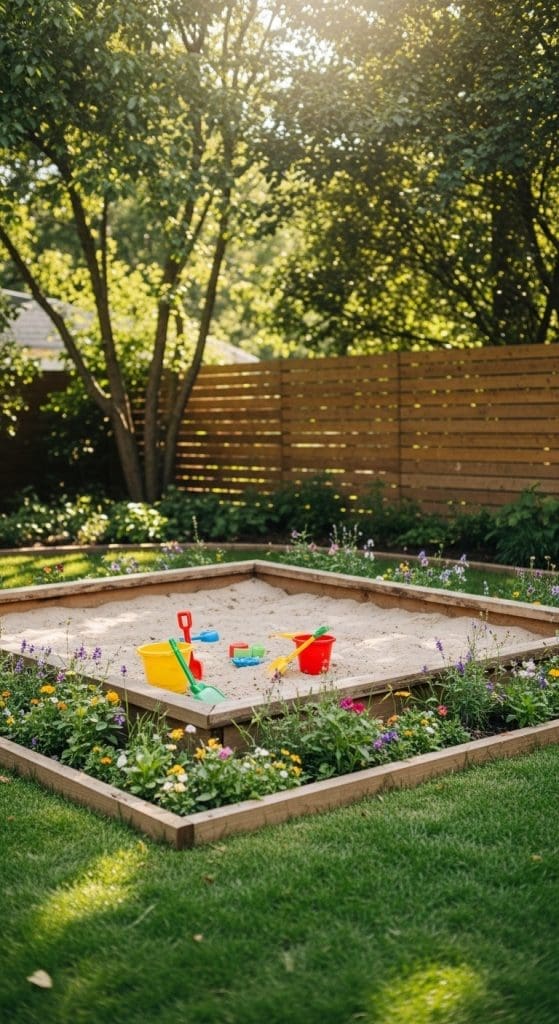 sand pit for kids in the backyard