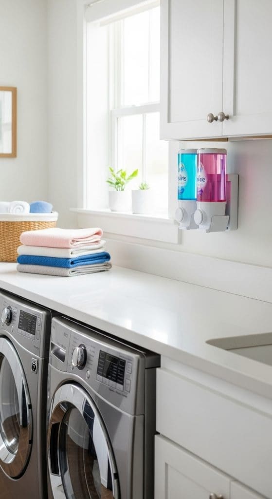 Wall-Mounted Detergent Dispenser Above the Countertop in laundry room
