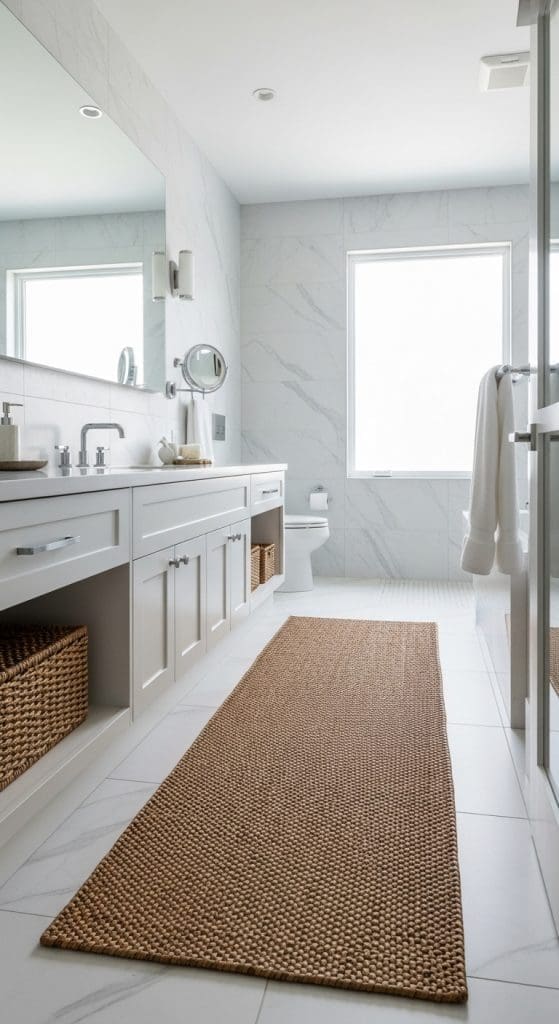 rattan runner rug in bathroom Fall Bathroom Decor
