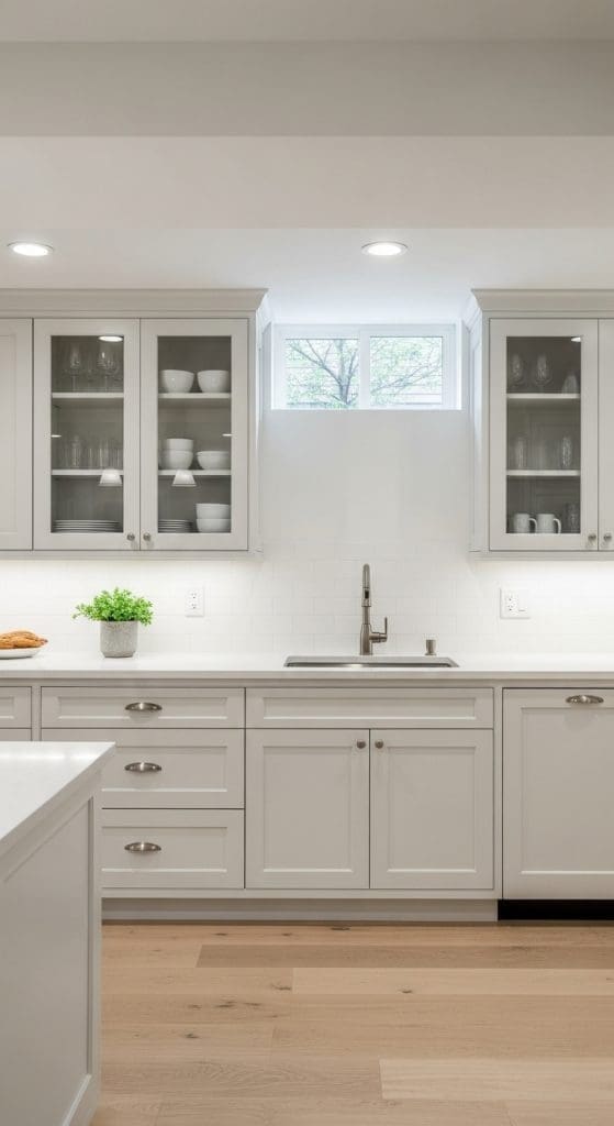 bright and white kitchen in basement